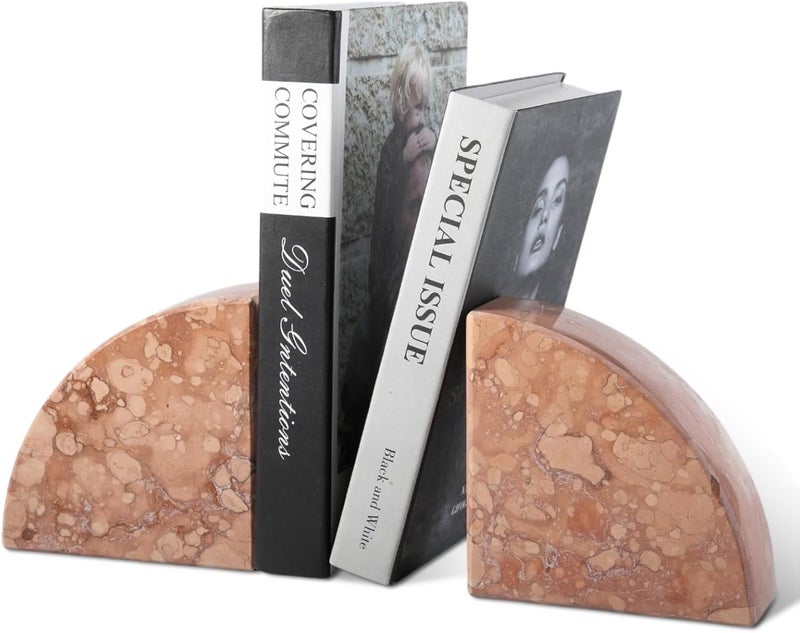 karibiber Marble Bookend for Shelves, Non-Skid Bookends for Heavy Books, Heavy Duty Book Stopper for CDs, Luxury Book Shelf Holder, Quarter Circle Design Book Ends Decorative, Perlino Rosato, Set of 2 - Image 2